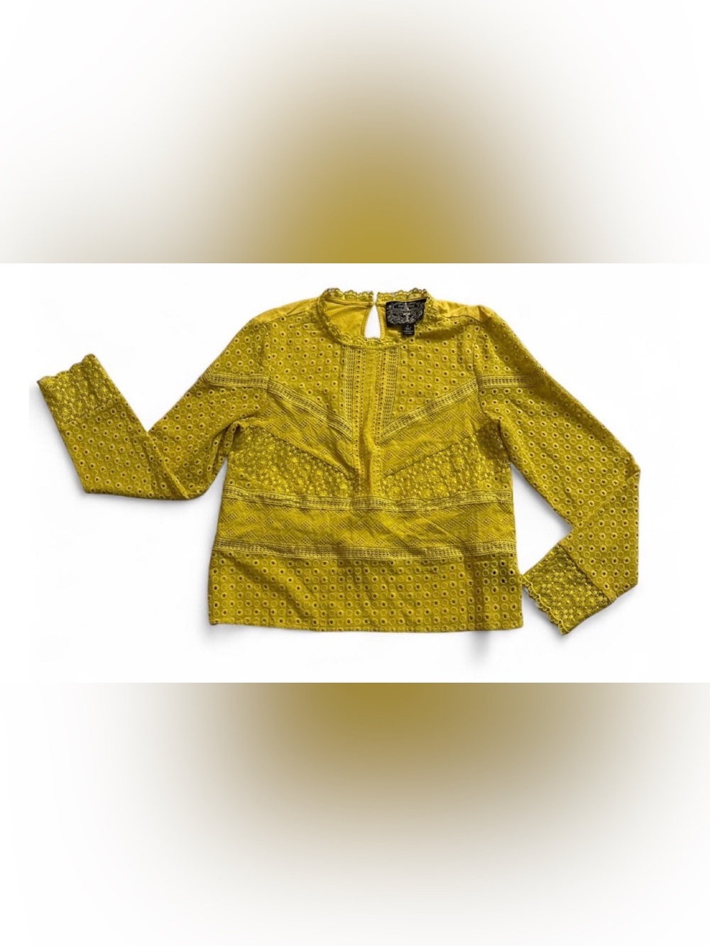 James Coviello Mustard Eyelet Lace Long-Sleeve Blouse
